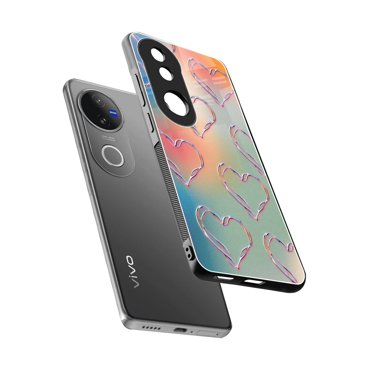 Hearts Euphoria sleek vivo v50 cover with tempered glass back and TPU edges