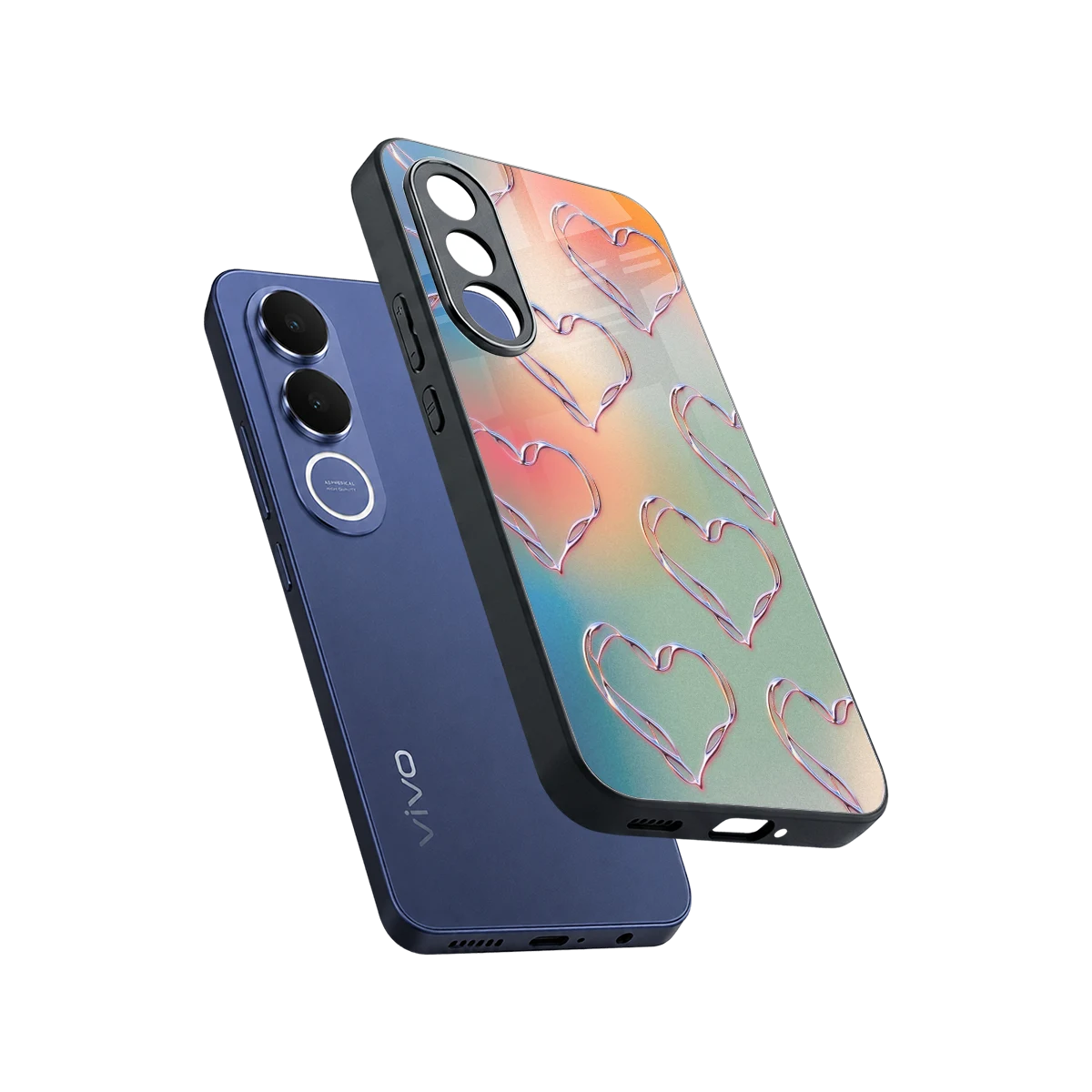 Hearts Euphoria sleek vivo v70 fe cover with tempered glass back and TPU edges