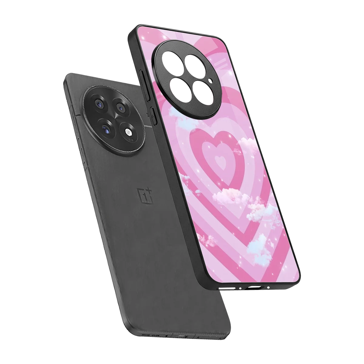 Hearts X Clouds sleek oneplus 13 cover with tempered glass back and TPU edges
