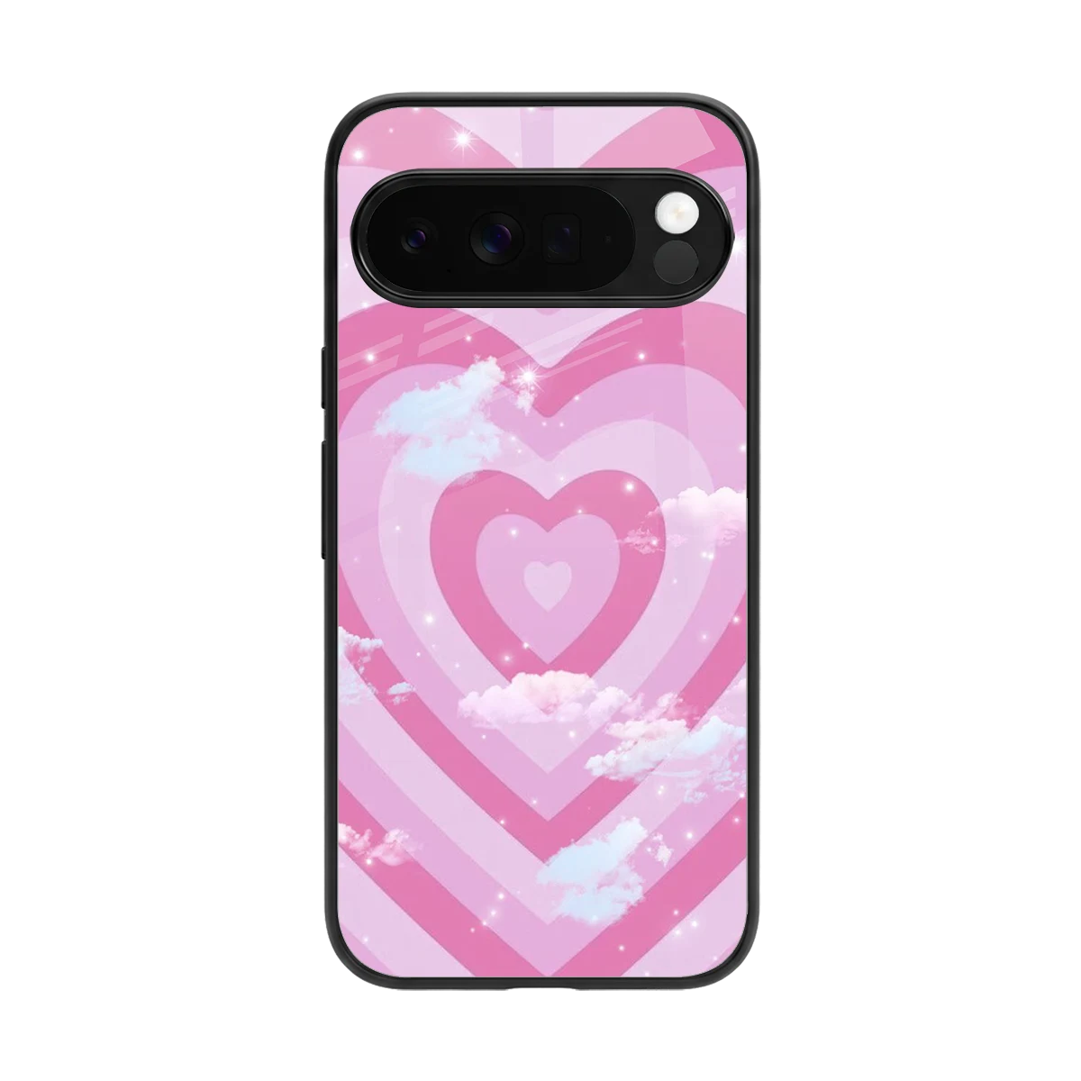 Hearts X Clouds back phone cover | glass case for google pixel 10 pro xl
