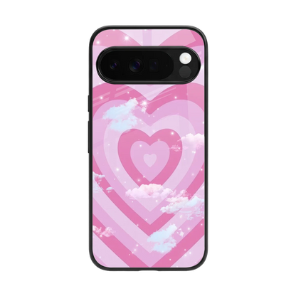 Hearts X Clouds back phone cover | glass case for google pixel 10 pro xl