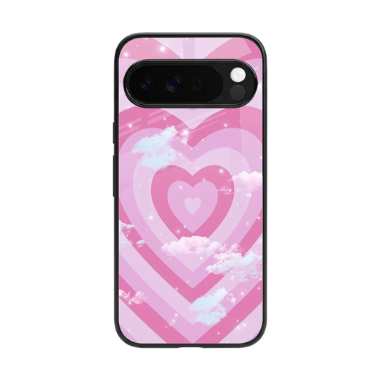 Hearts X Clouds back phone cover | glass case for google pixel 10 pro xl