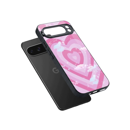 Hearts X Clouds sleek google pixel 10 pro xl cover with tempered glass back and TPU edges