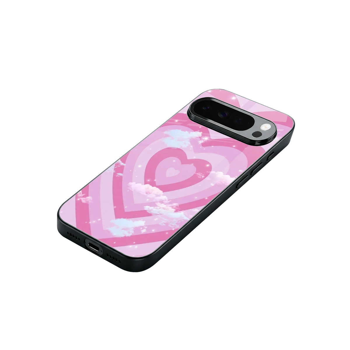 Hearts X Clouds stylish phone case for google pixel 10 pro xl | glossy glass and slim fit