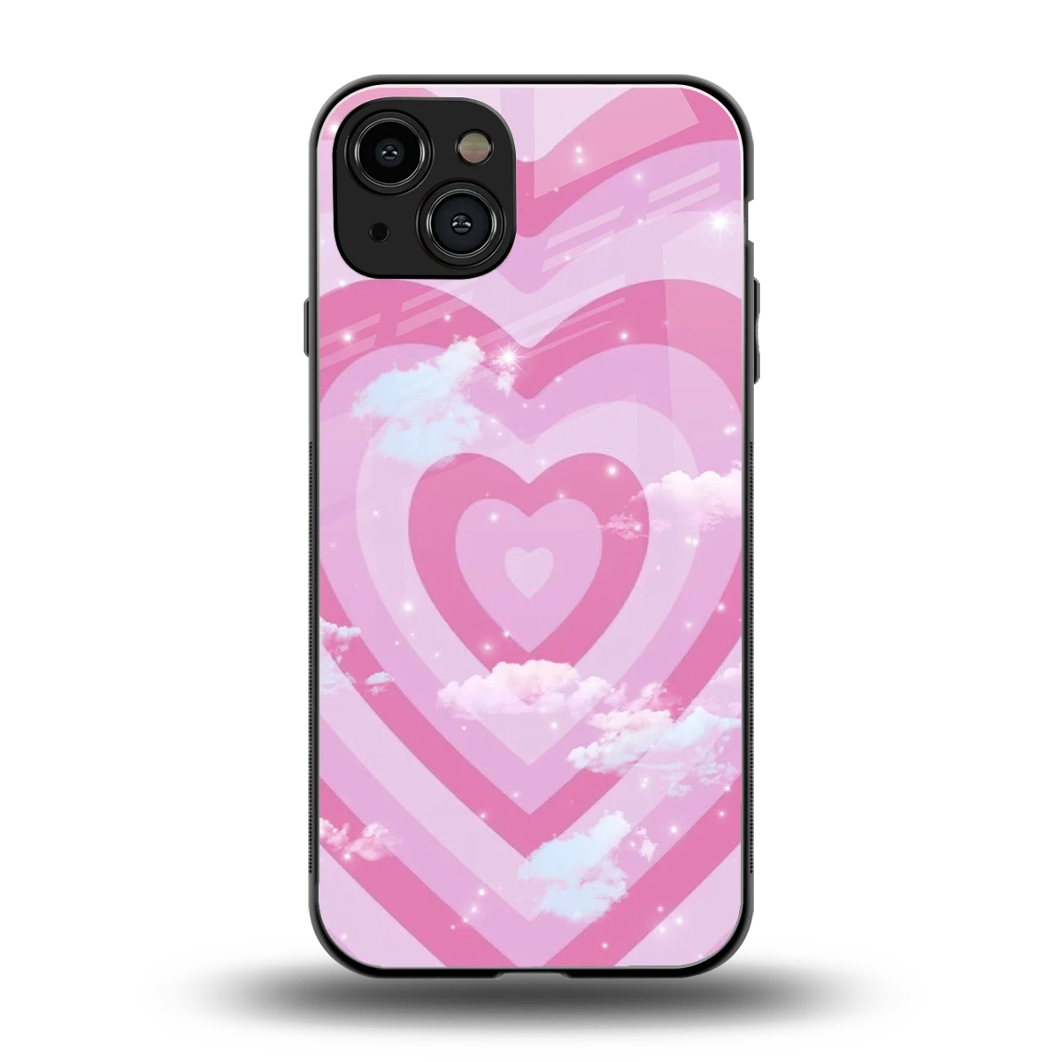 Hearts X Clouds back phone cover | glass case for iphone 15