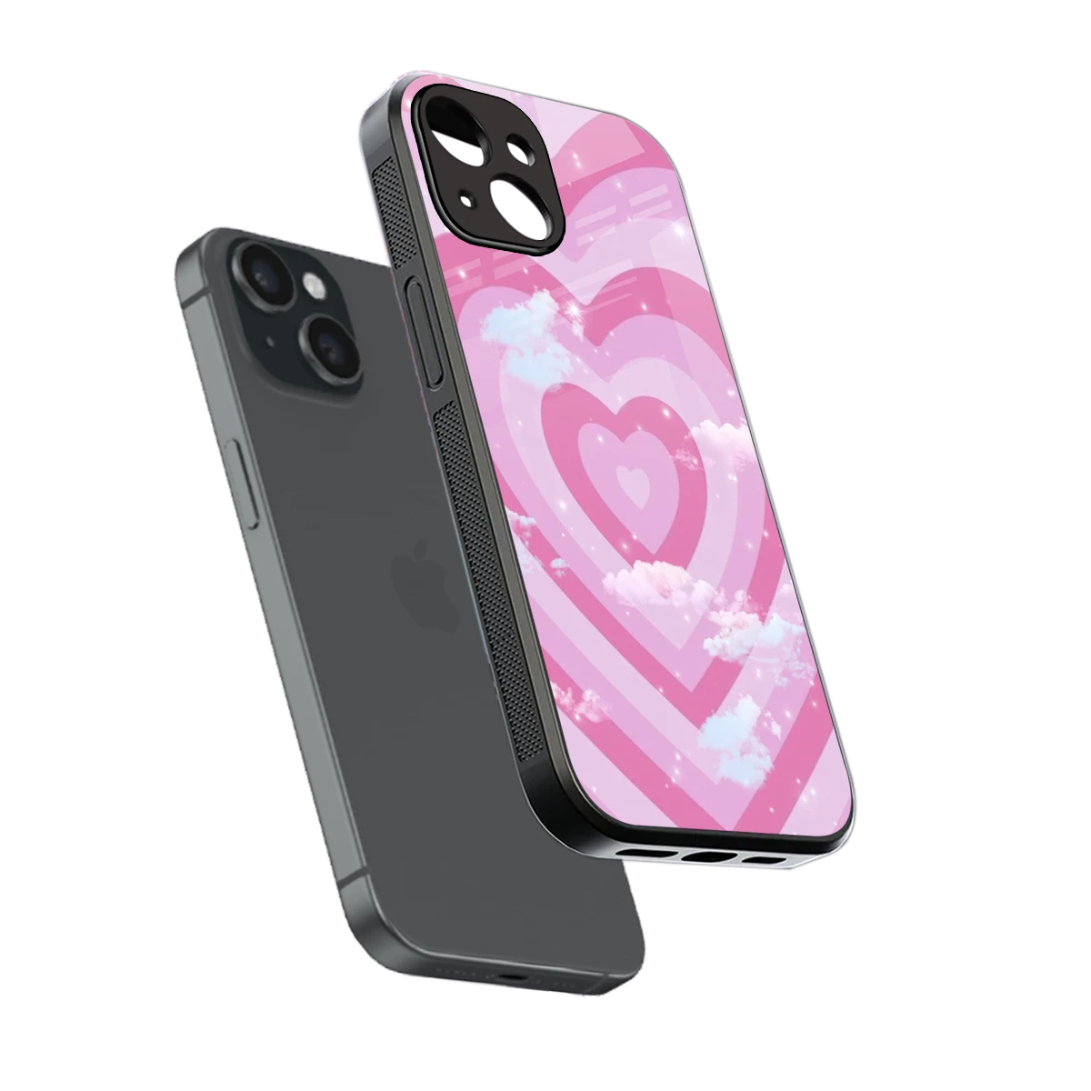 Hearts X Clouds sleek iphone 15 cover with tempered glass back and TPU edges