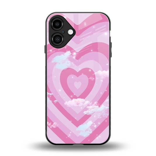 Hearts X Clouds back phone cover | glass case for iphone 16 plus