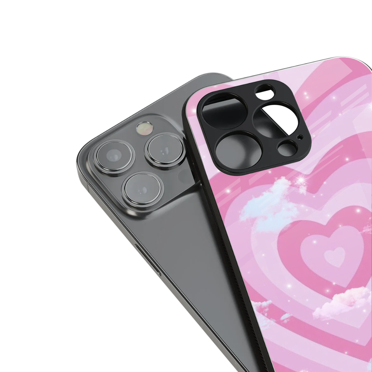 Hearts X Clouds stylish phone case for iPhone 16 | glossy glass and slim fit