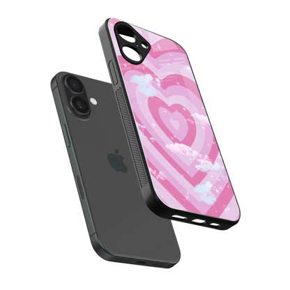Hearts X Clouds sleek iPhone 16 cover with tempered glass back and TPU edges