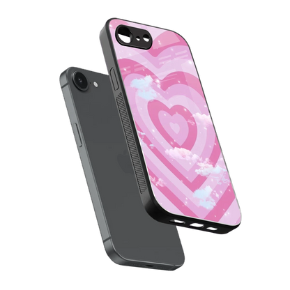 Hearts X Clouds sleek iphone 16e cover with tempered glass back and TPU edges