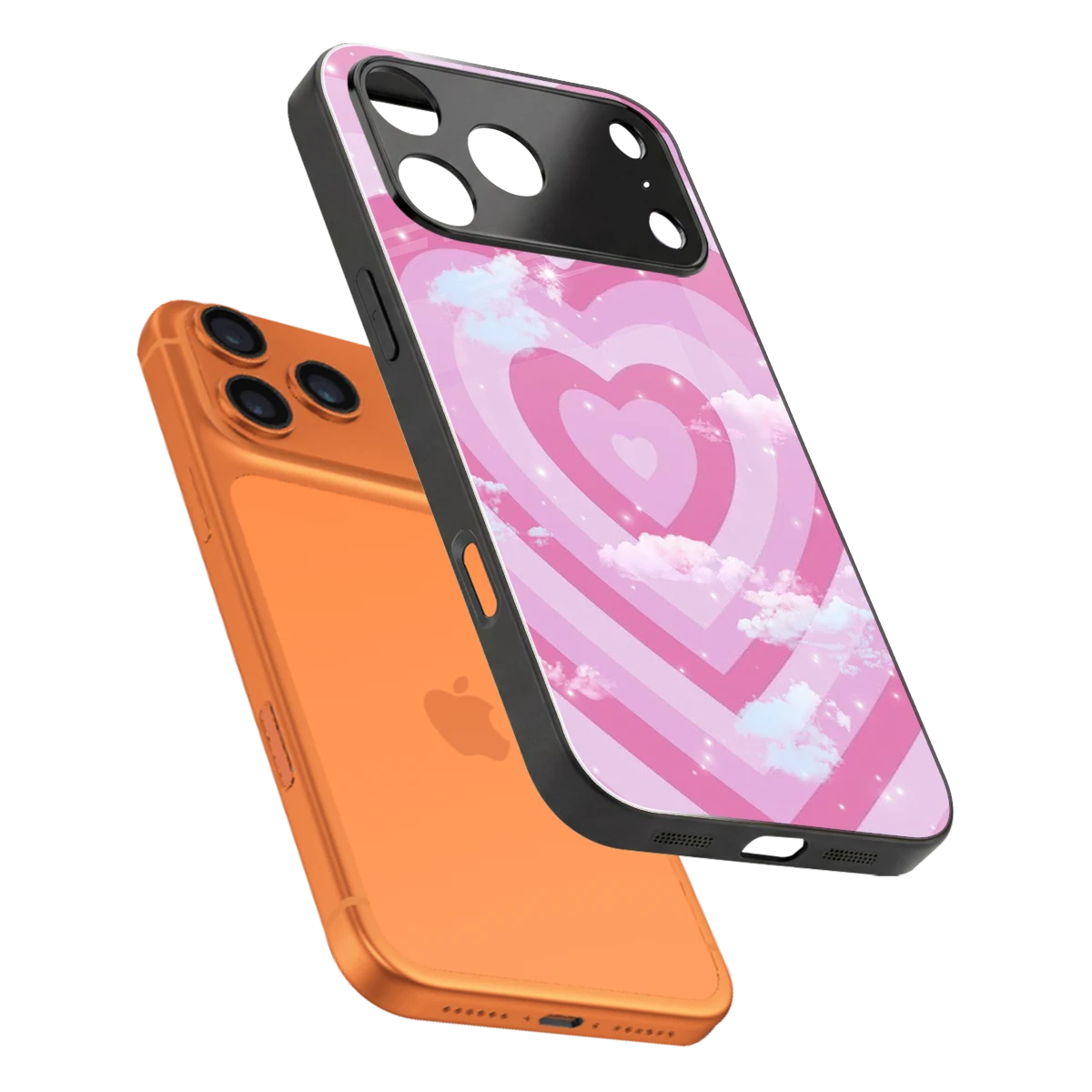 Hearts X Clouds sleek iphone 17 pro cover with tempered glass back and TPU edges