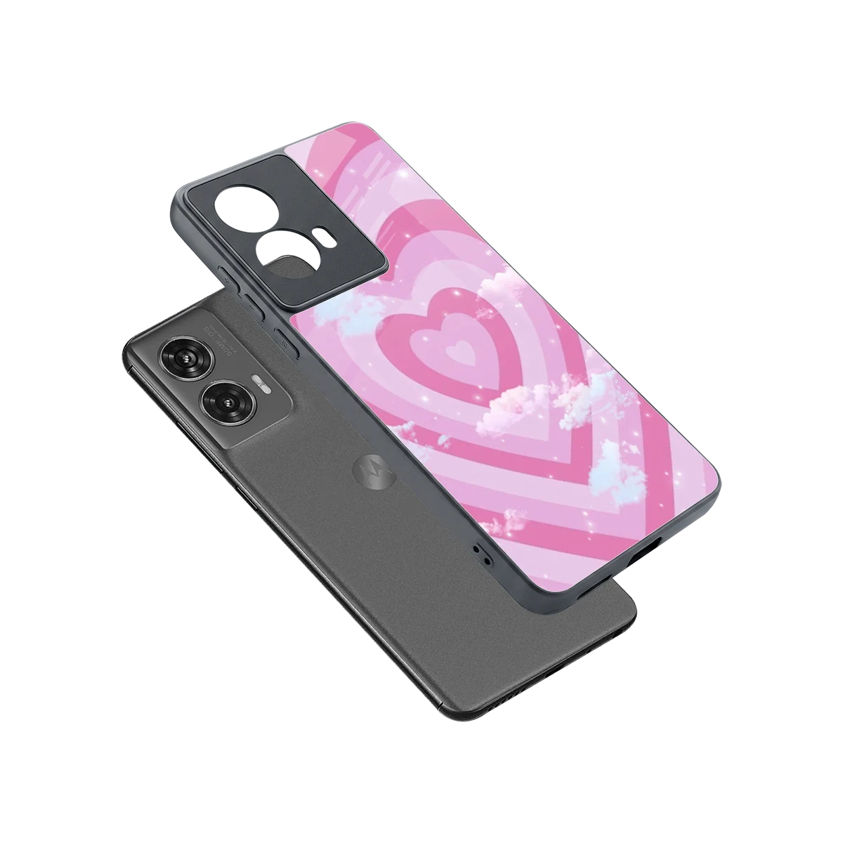 Hearts X Clouds sleek motorola edge 50 fusion cover with tempered glass back and TPU edges
