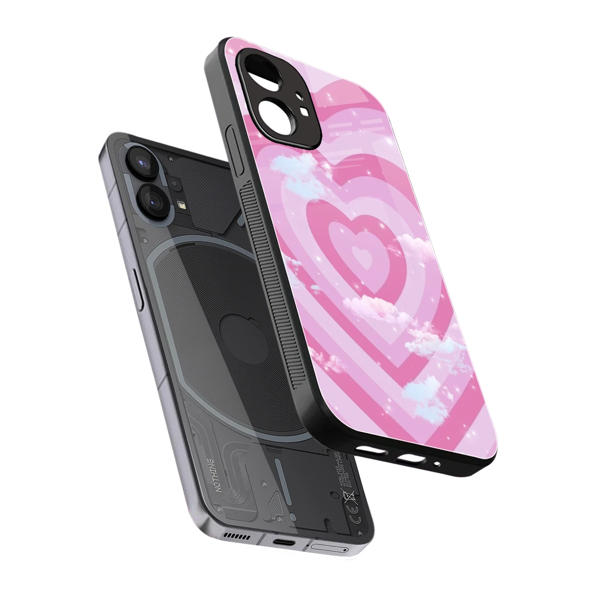 Hearts X Clouds sleek nothing phone 1 cover with tempered glass back and TPU edges