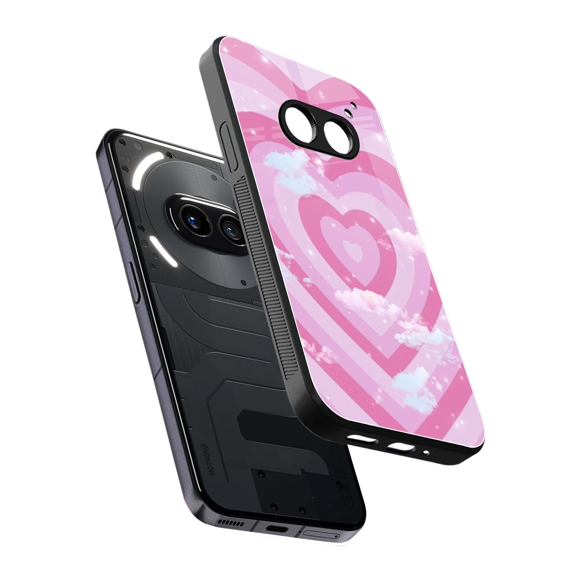 Hearts X Clouds sleek nothing phone 2a cover with tempered glass back and TPU edges