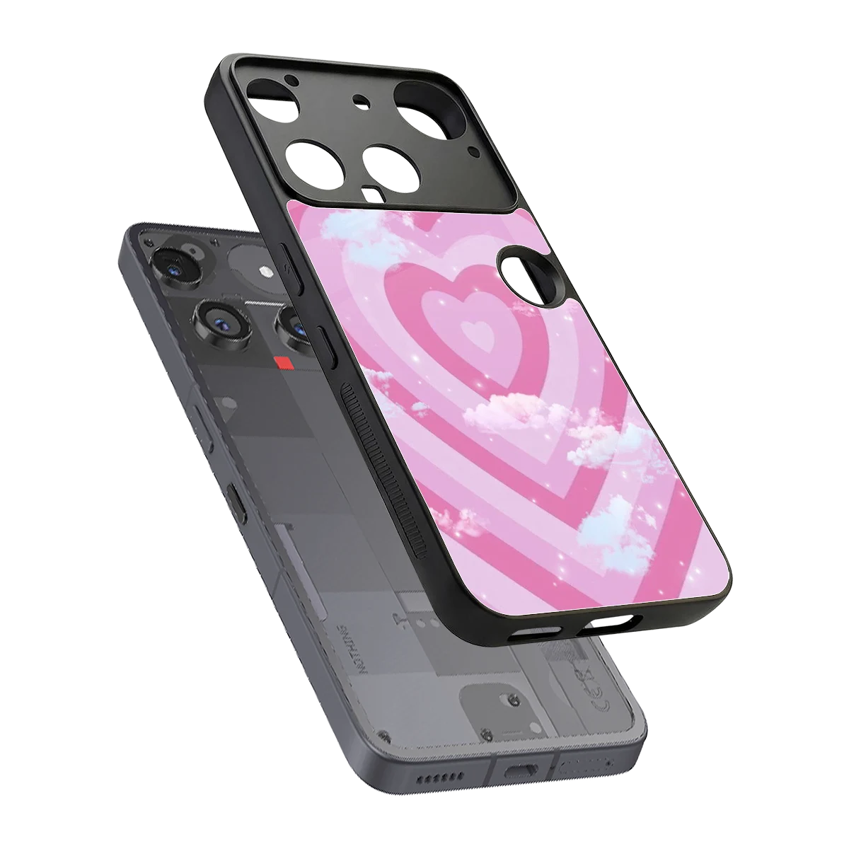 Hearts X Clouds sleek nothing phone 3 cover with tempered glass back and TPU edges