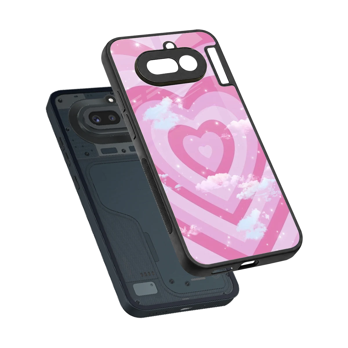 Hearts X Clouds sleek nothing phone 4a cover with tempered glass back and TPU edges