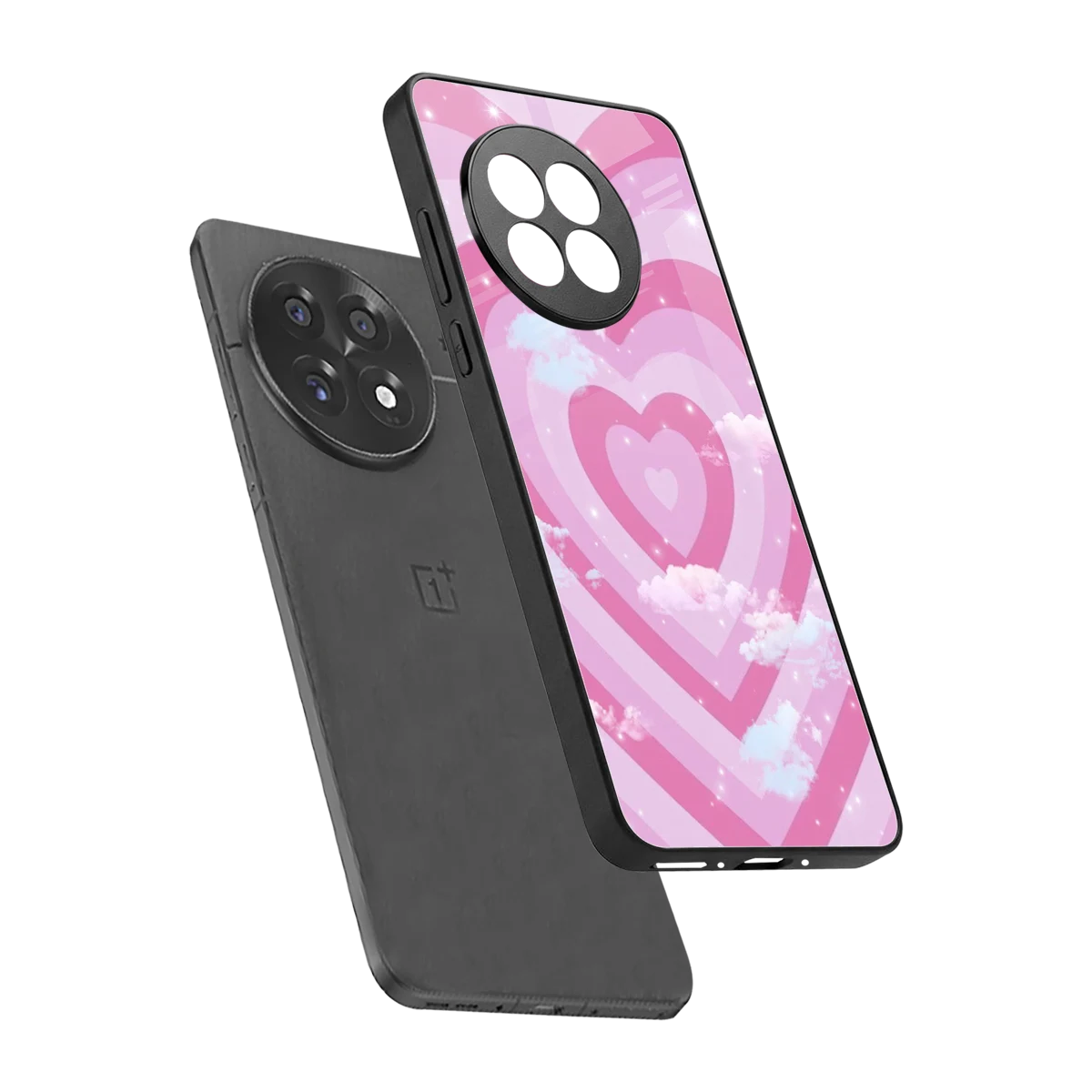 Hearts X Clouds sleek oneplus 13r cover with tempered glass back and TPU edges