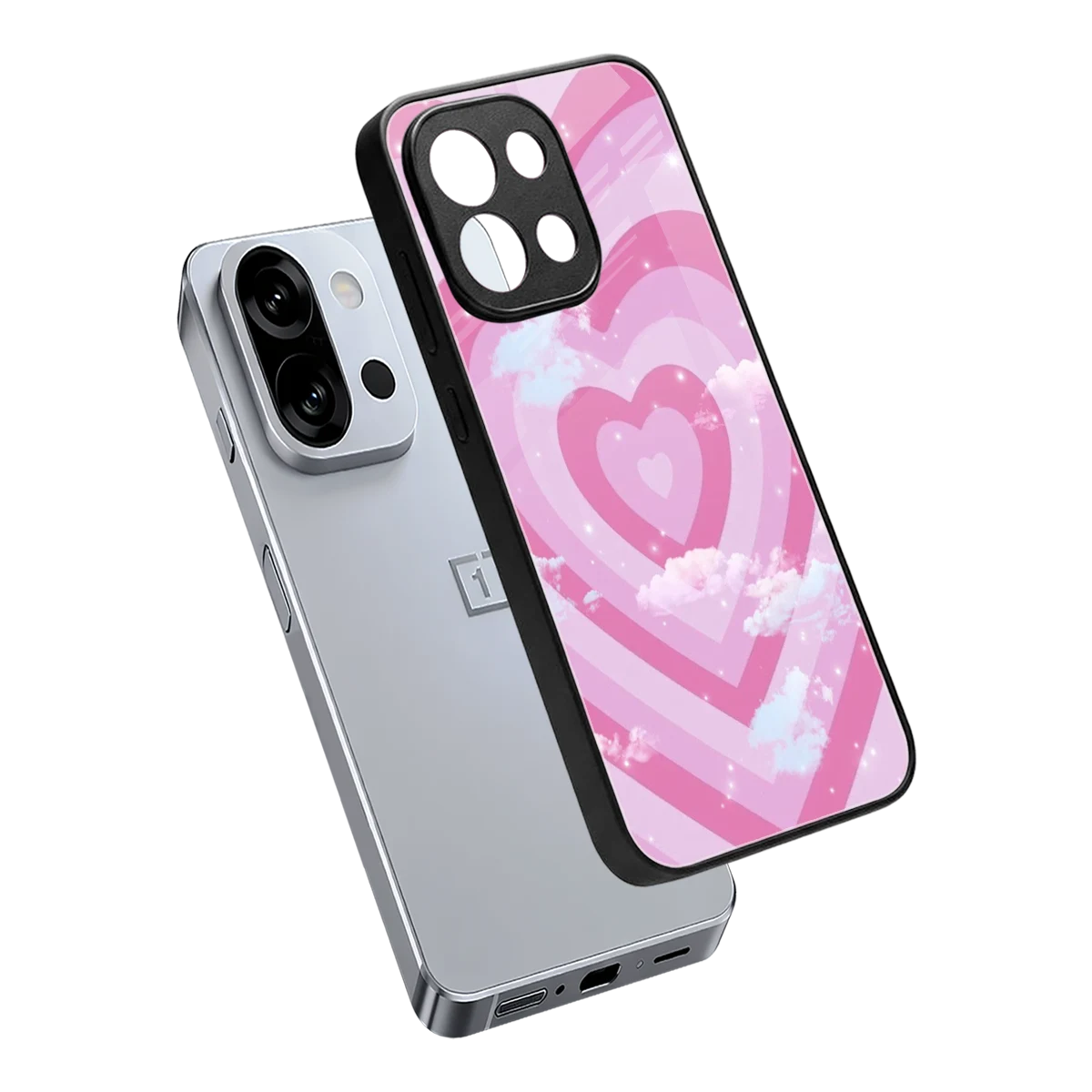 Hearts X Clouds sleek oneplus 13s cover with tempered glass back and TPU edges