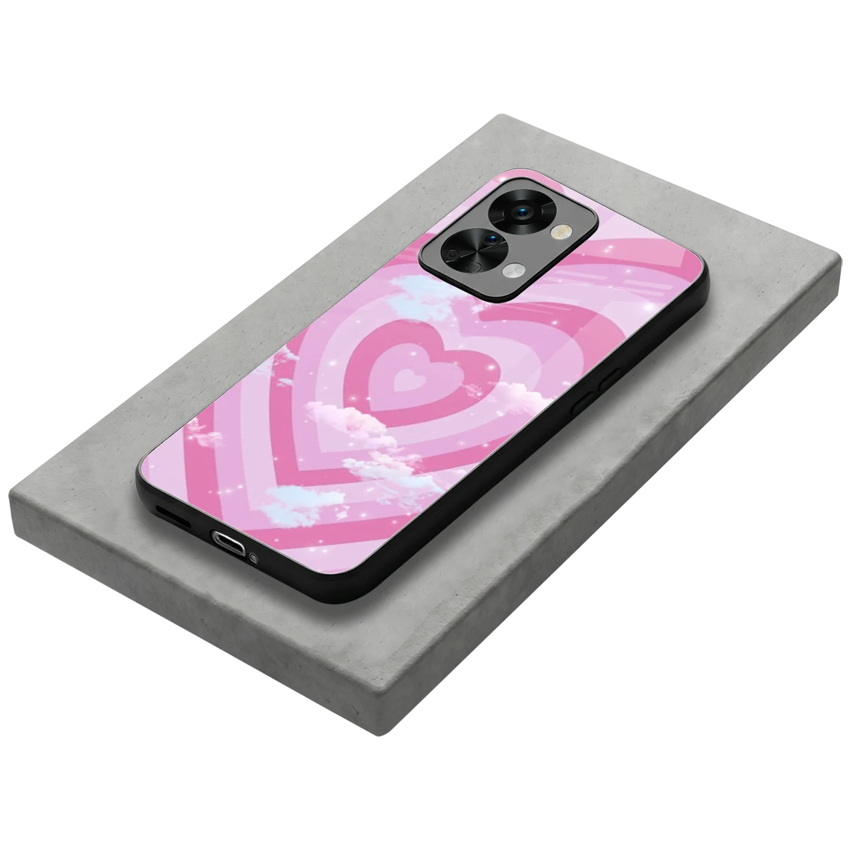 Hearts X Clouds stylish phone case for oneplus nord 2t | glossy glass and slim fit
