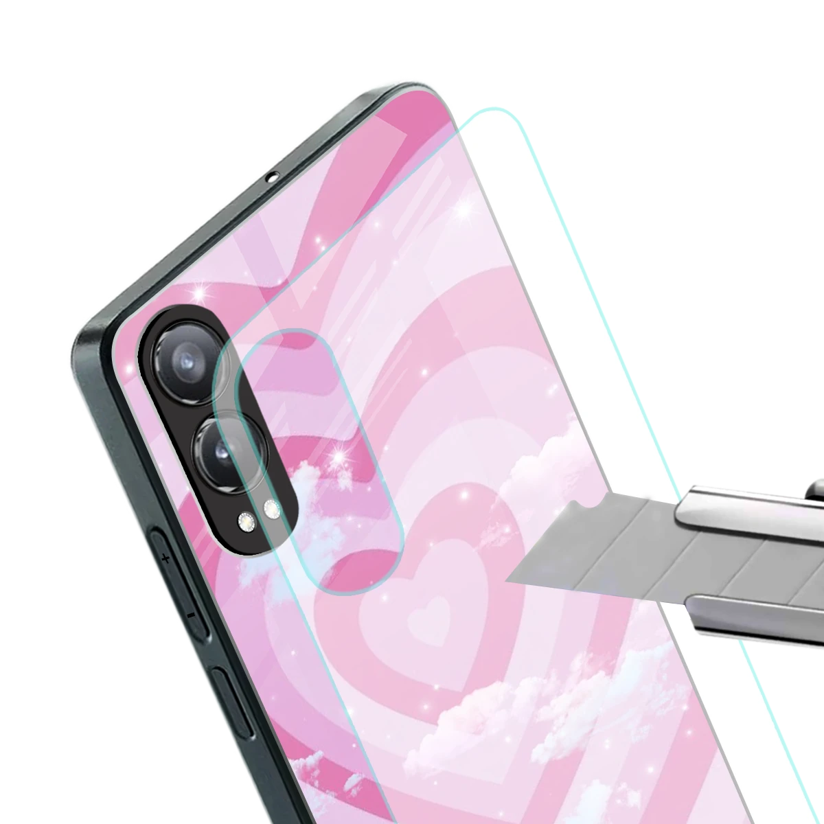 Hearts X Clouds stylish phone case for oneplus nord ce 4 lite | glossy glass and slim fit