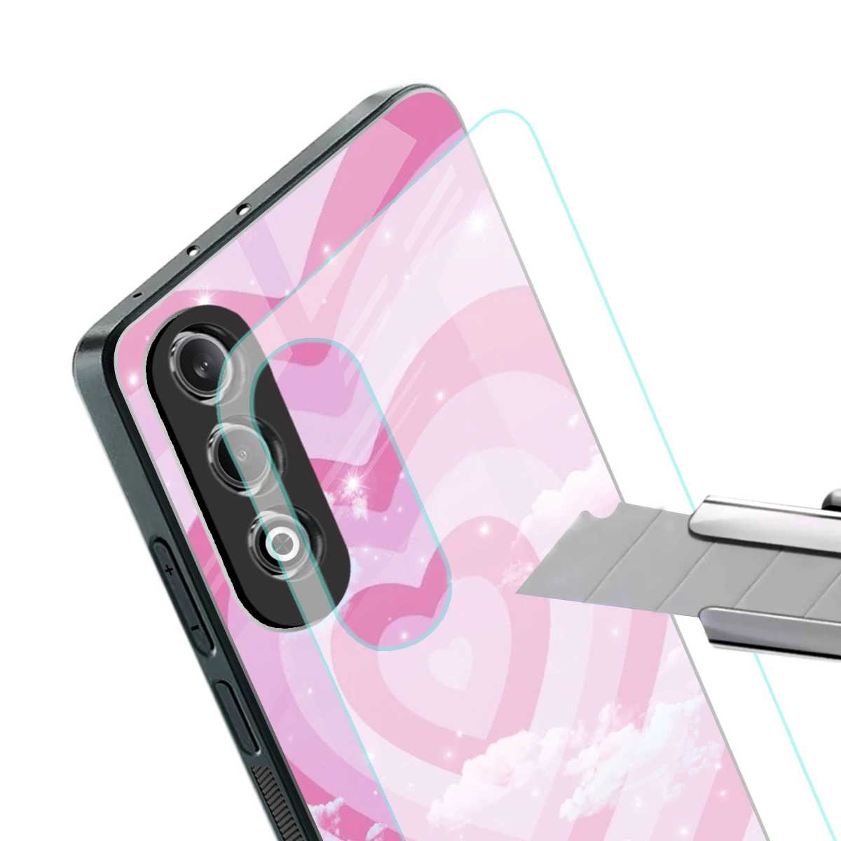 Hearts X Clouds stylish phone case for oneplus nord ce 4 | glossy glass and slim fit