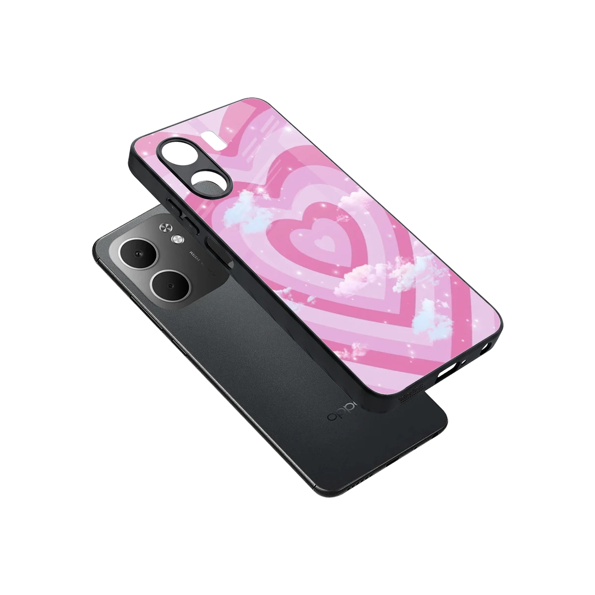 Hearts X Clouds sleek oppo a5x 5g cover with tempered glass back and TPU edges