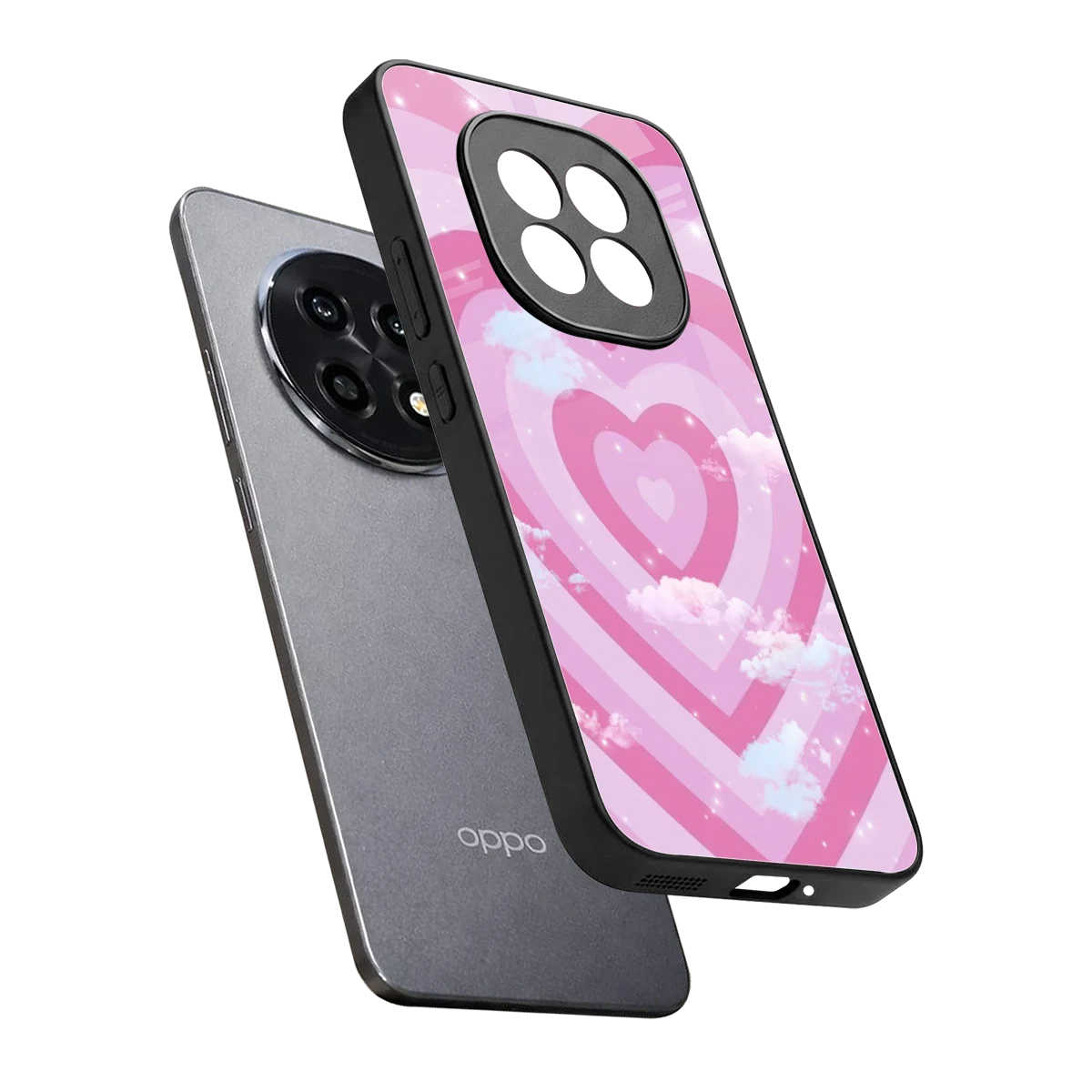 Hearts X Clouds sleek oppo f29 pro 5g cover with tempered glass back and TPU edges