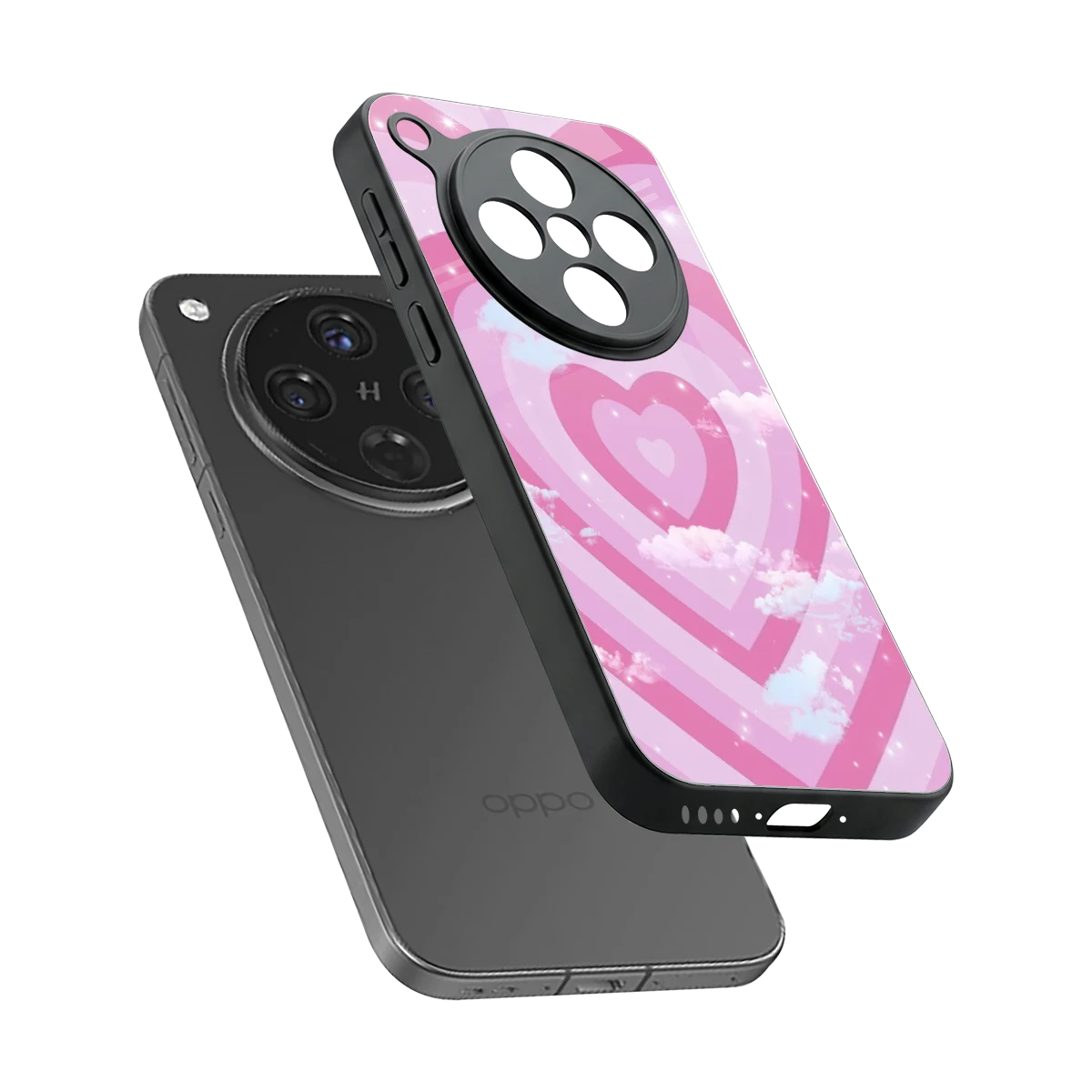Hearts X Clouds sleek oppo find x8 cover with tempered glass back and TPU edges