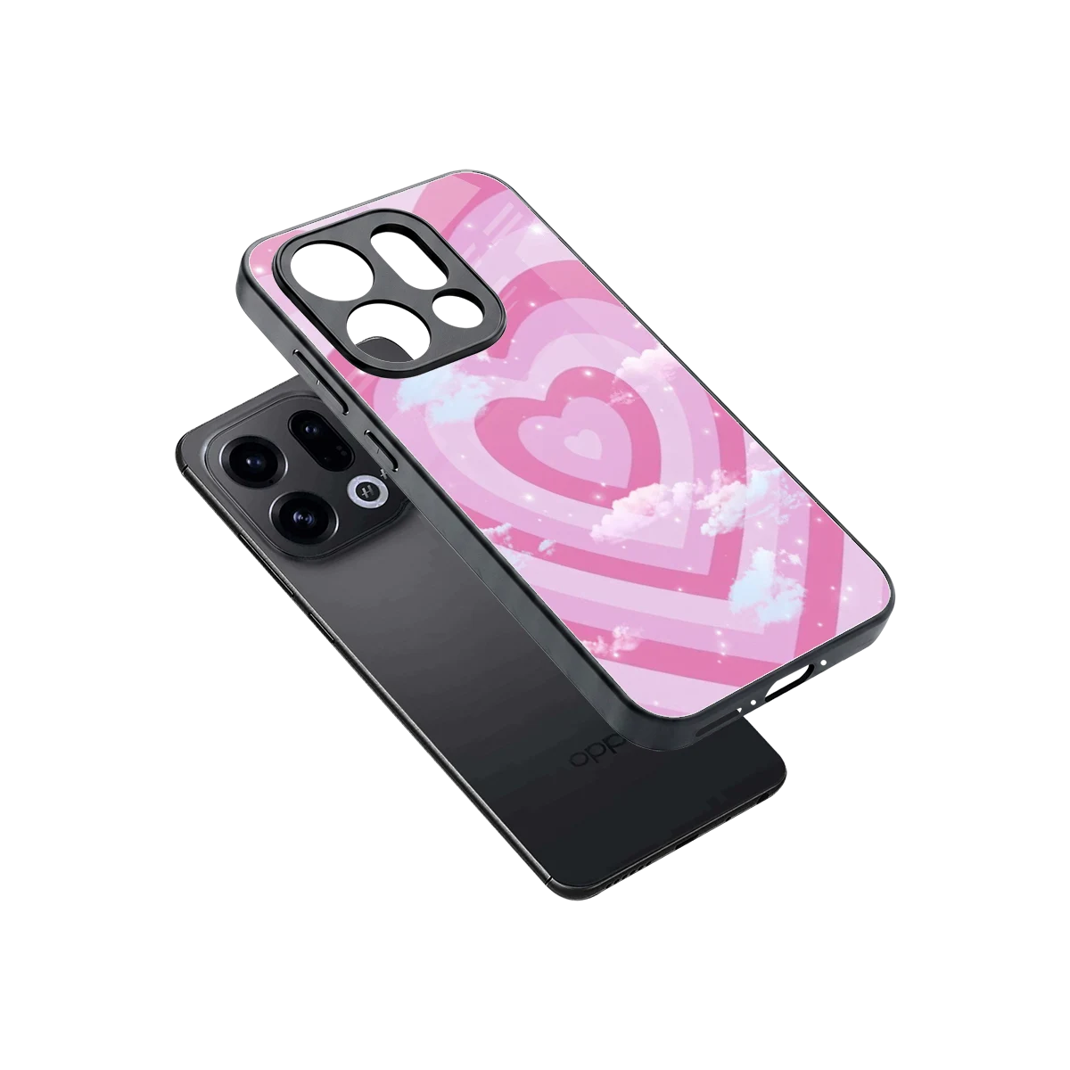 Hearts X Clouds sleek oppo find x9 cover with tempered glass back and TPU edges