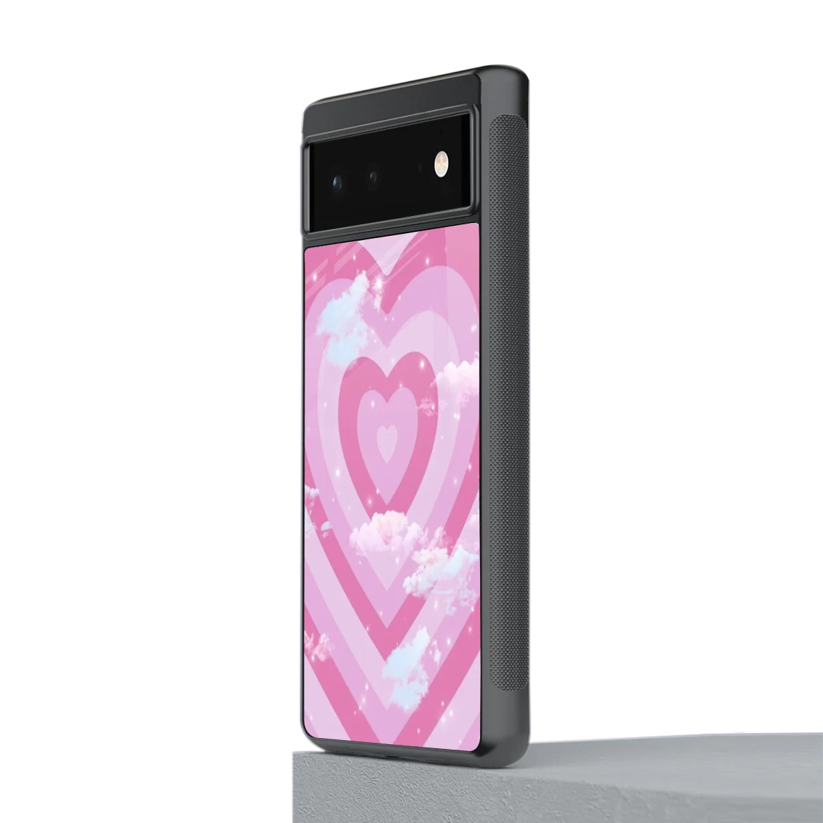 Hearts X Clouds stylish phone case for google pixel 6a | glossy glass and slim fit