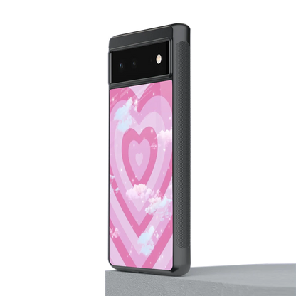 Hearts X Clouds stylish phone case for google pixel 6a | glossy glass and slim fit