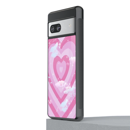 Hearts X Clouds stylish phone case for google pixel 7 | glossy glass and slim fit