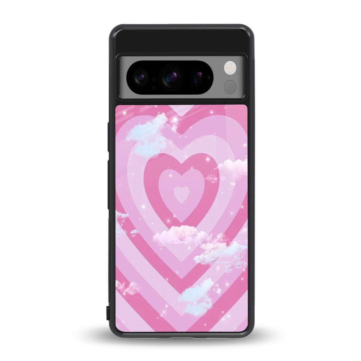 Hearts X Clouds back phone cover | glass case for google pixel 8 pro