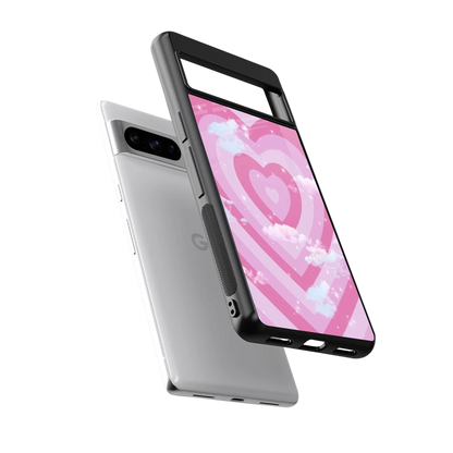 Hearts X Clouds sleek google pixel 8 pro cover with tempered glass back and TPU edges