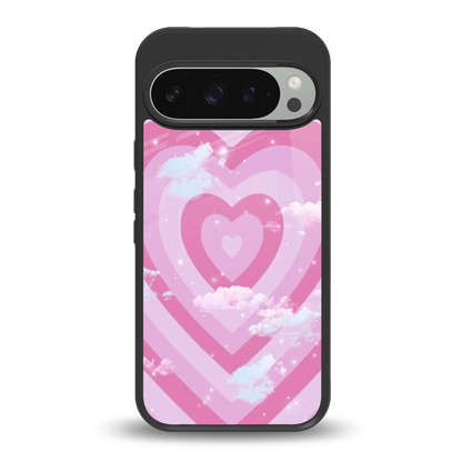 Hearts X Clouds back phone cover | glass case for google pixel 9 pro xl