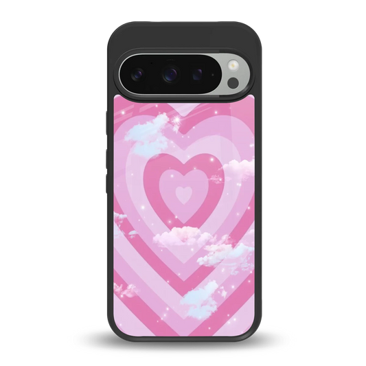 Hearts X Clouds back phone cover | glass case for google pixel 9 pro xl