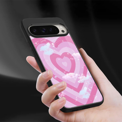 Hearts X Clouds sleek google pixel 9 pro cover with tempered glass back and TPU edges