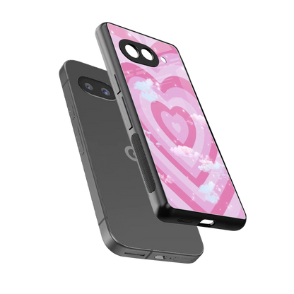 Hearts X Clouds sleek google pixel 10a cover with tempered glass back and TPU edges