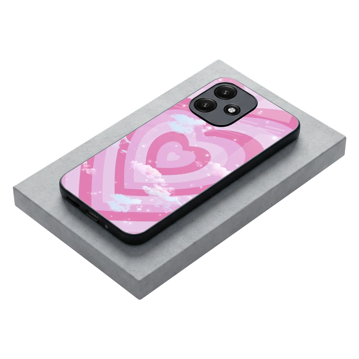 Hearts X Clouds stylish phone case for redmi 12 5g | glossy glass and slim fit