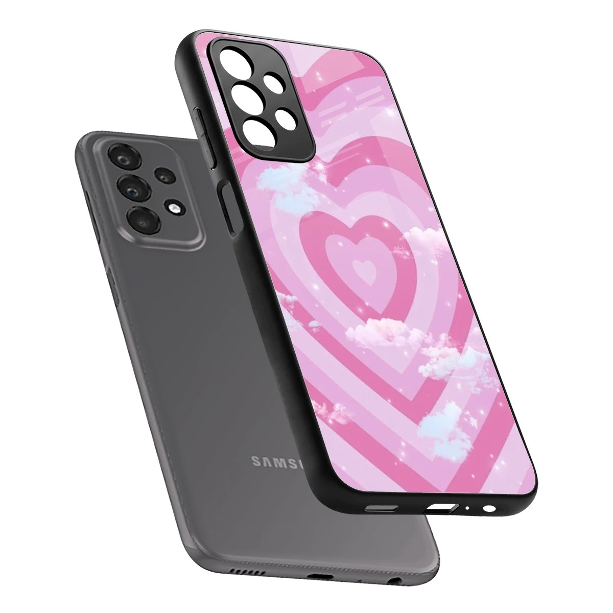 Hearts X Clouds sleek samsung galaxy a23 cover with tempered glass back and TPU edges