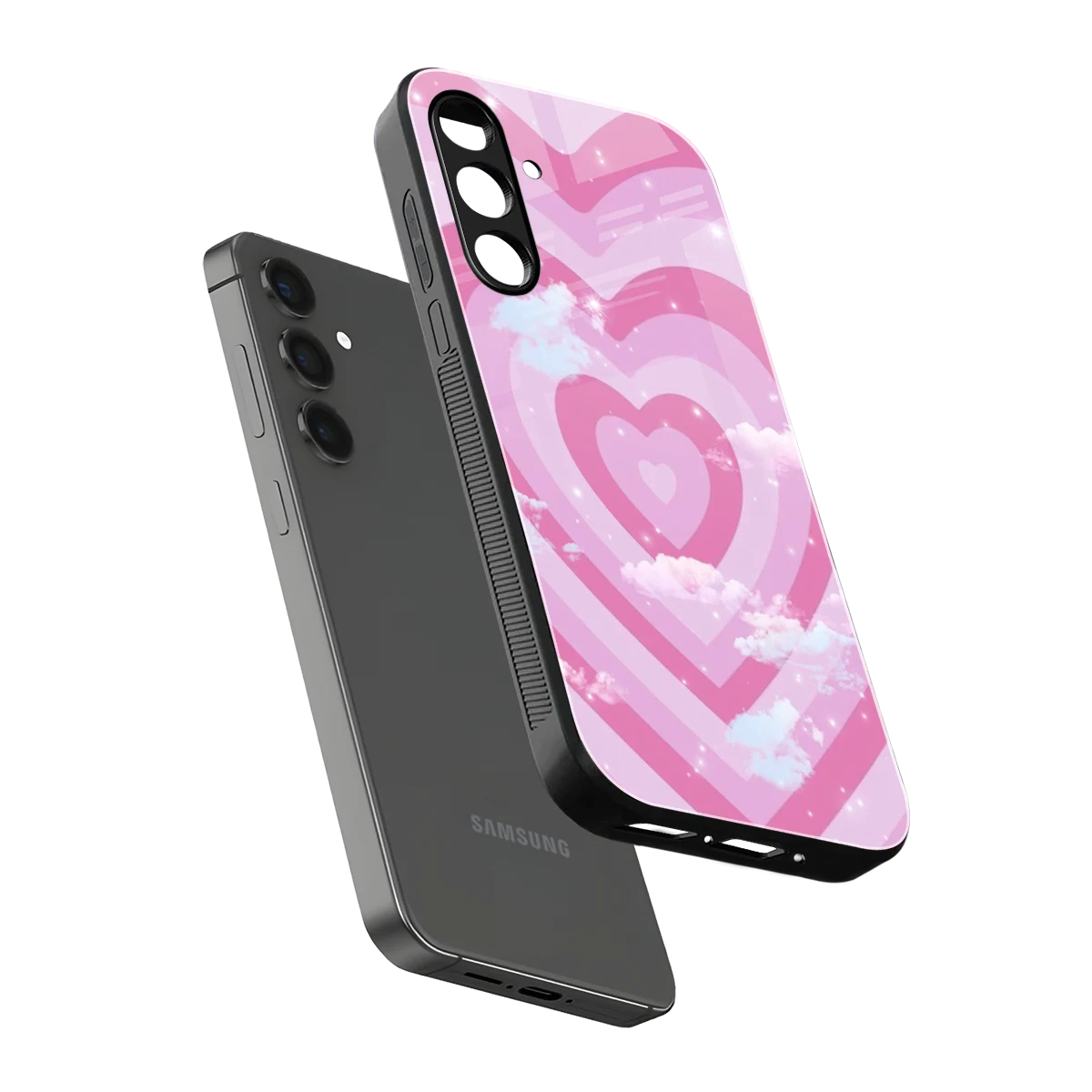 Hearts X Clouds sleek samsung galaxy a55 5g cover with tempered glass back and TPU edges