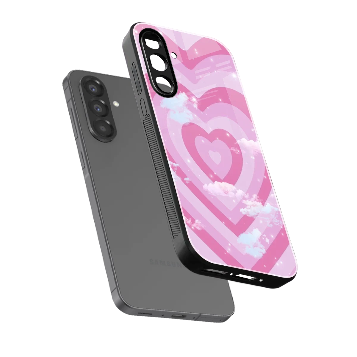 Hearts X Clouds sleek samsung galaxy a26 5g cover with tempered glass back and TPU edges