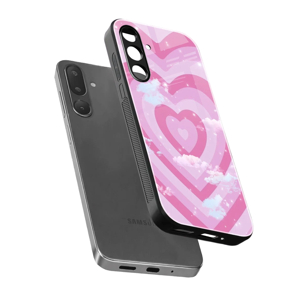 Hearts X Clouds sleek samsung galaxy m36 5g cover with tempered glass back and TPU edges