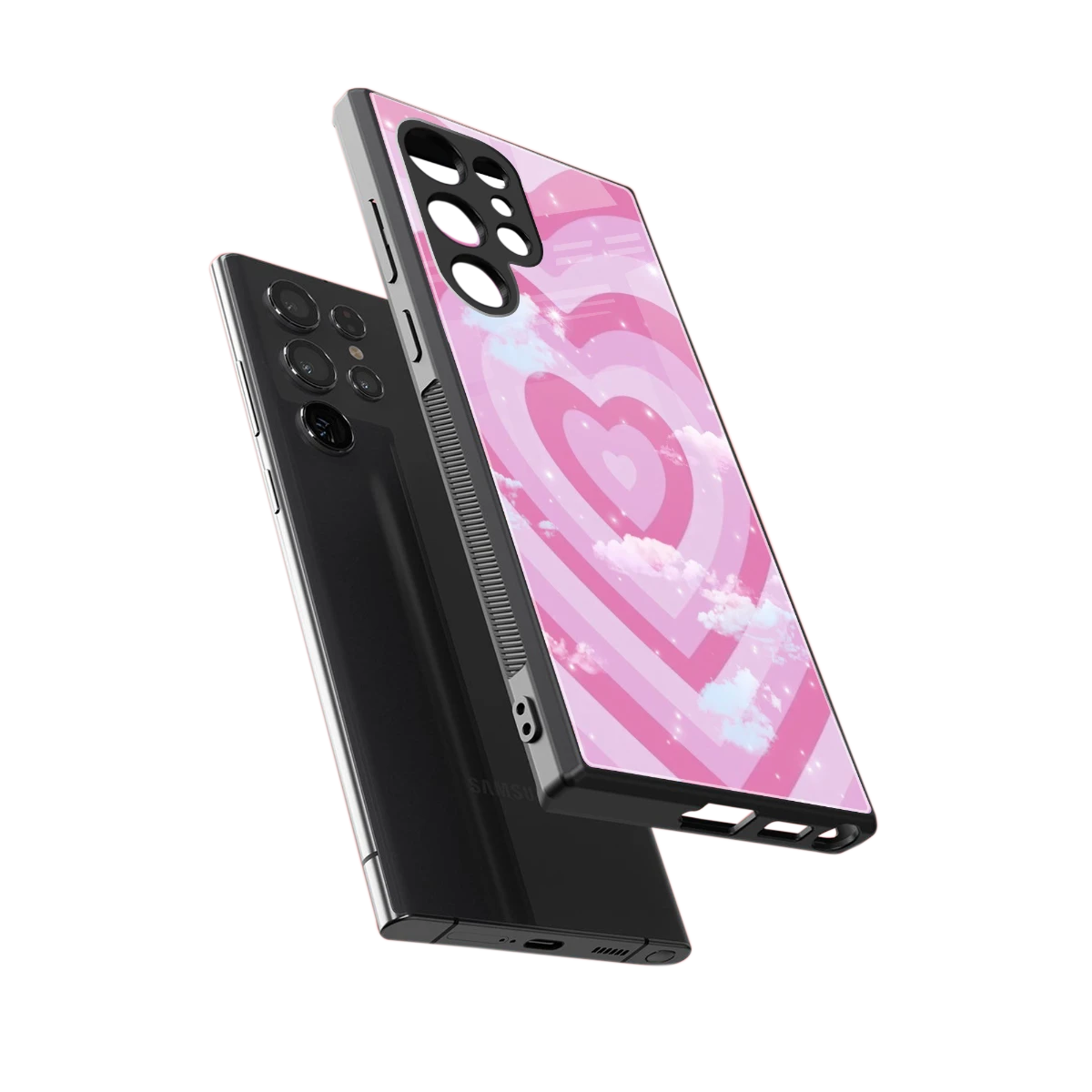 Hearts X Clouds sleek samsung galaxy s23 ultra cover with tempered glass back and TPU edges