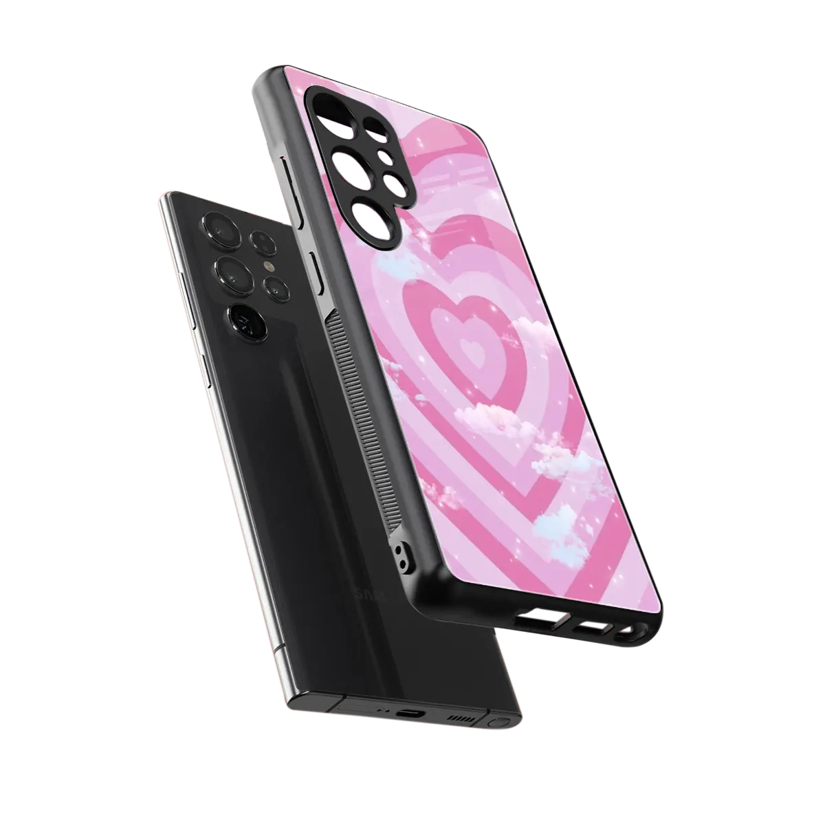 Hearts X Clouds sleek samsung galaxy s26 ultra cover with tempered glass back and TPU edges