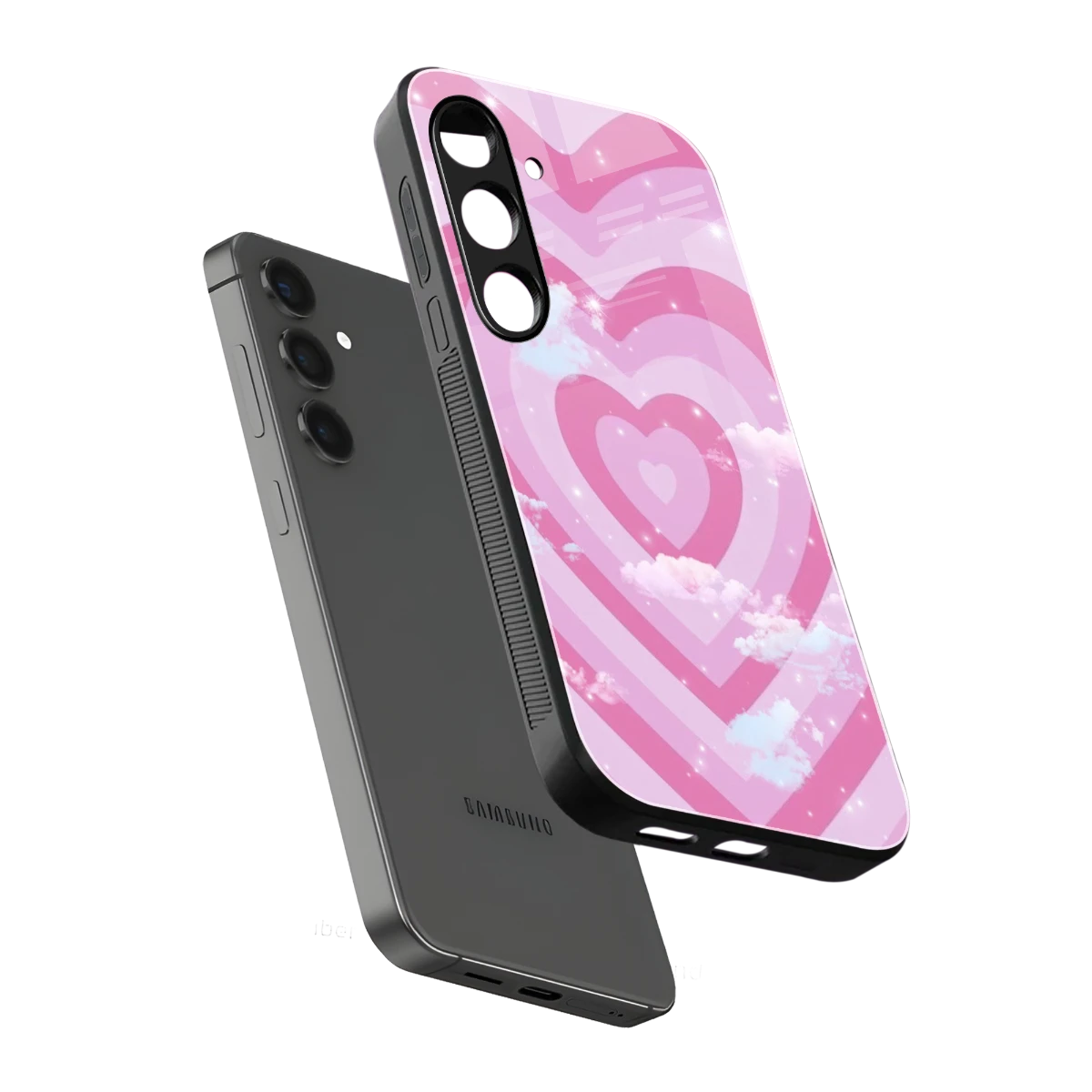 Hearts X Clouds sleek samsung galaxy s24 cover with tempered glass back and TPU edges