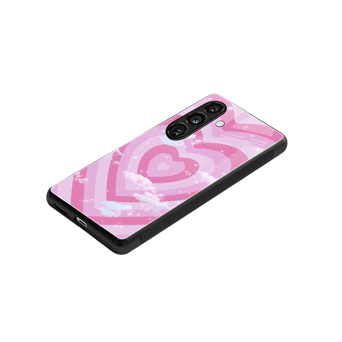 Hearts X Clouds stylish phone case for samsung galaxy s26 | glossy glass and slim fit