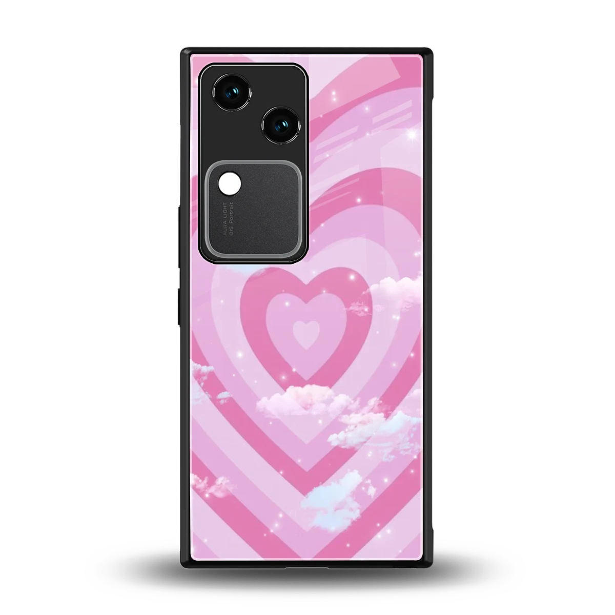 Hearts X Clouds back phone cover | glass case for vivo v30