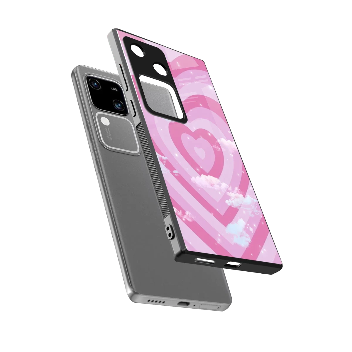 Hearts X Clouds sleek vivo v30 cover with tempered glass back and TPU edges