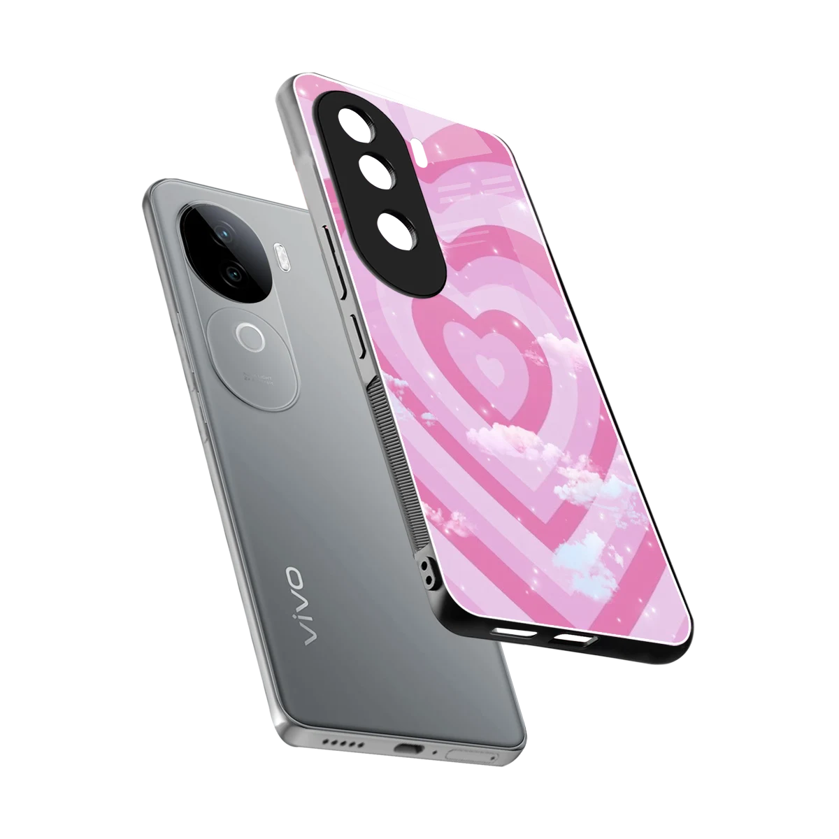 Hearts X Clouds sleek vivo v40e cover with tempered glass back and TPU edges